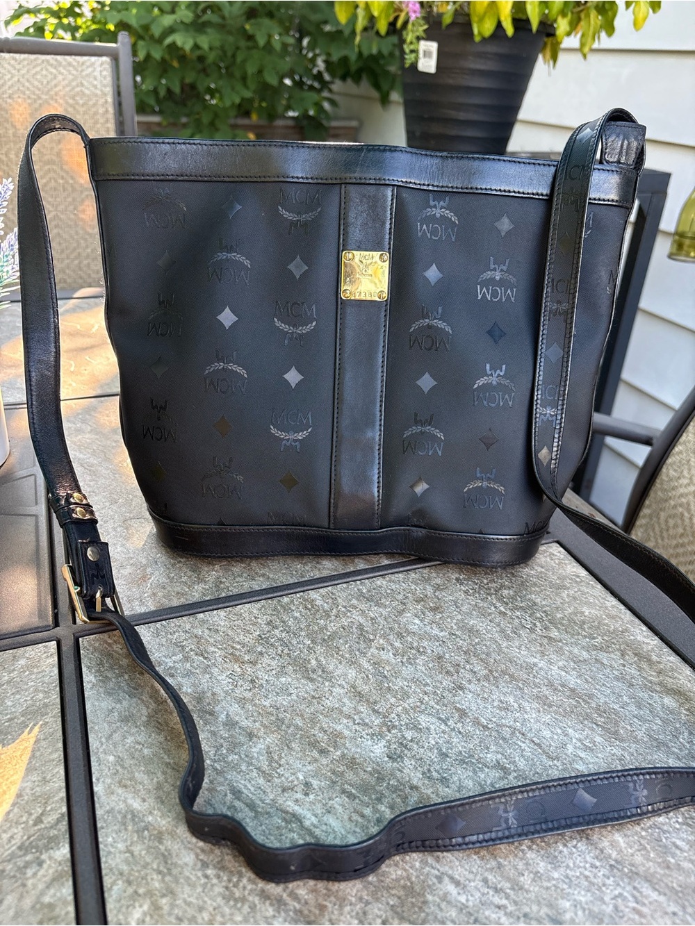 MCM Black Monogram Crossbody Bag with Gold-Tone Hardware - Picture 2 of 14